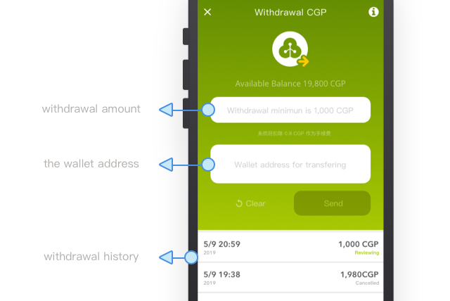 Open the CGPtoken withdrawal page of wallet